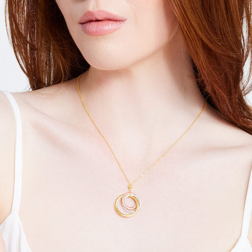 9kt Yellow Gold Silver Infused Triple Lucky Rings Necklace 45cm