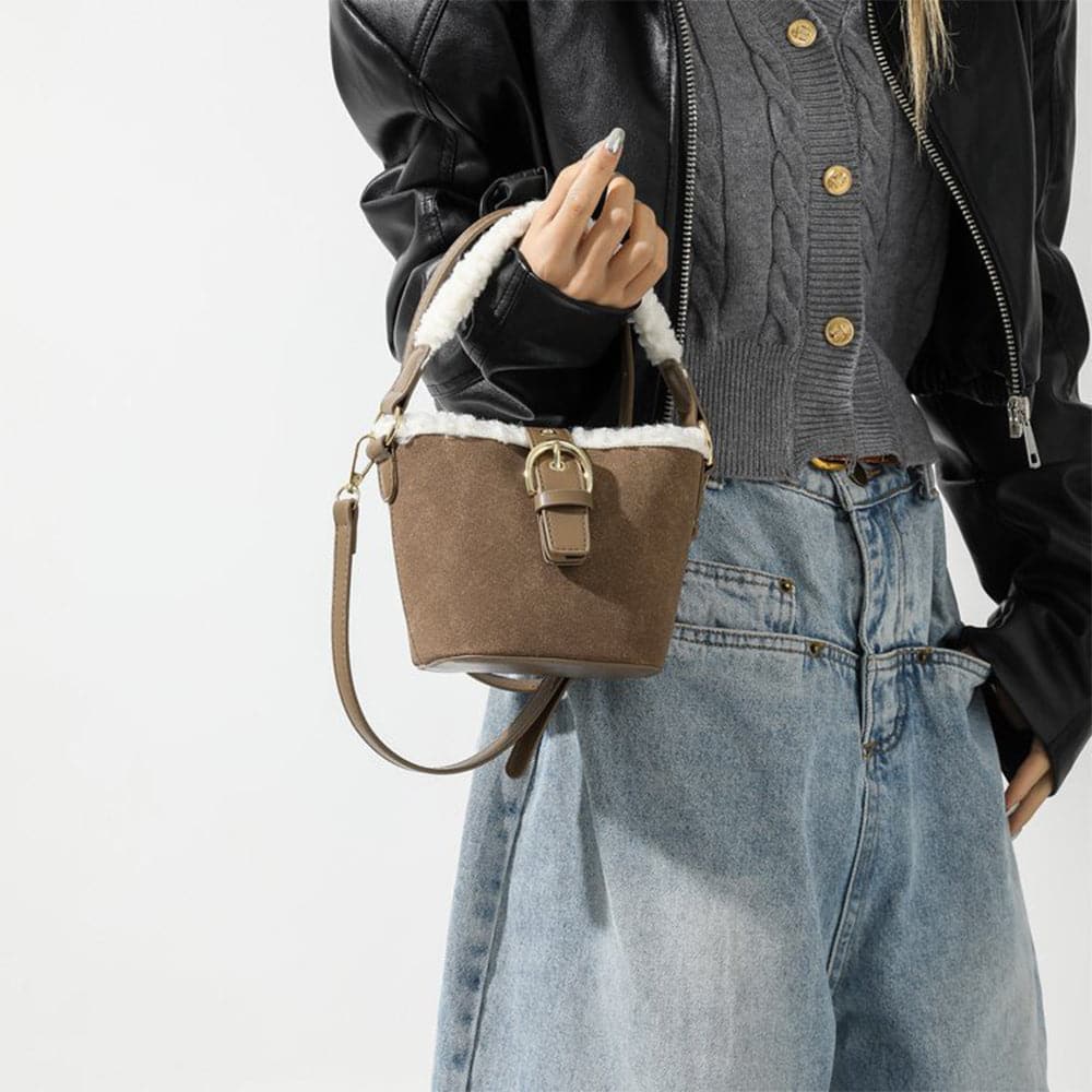 AG Collective Faux Suede Top Handle Bucket Women Hand Bag