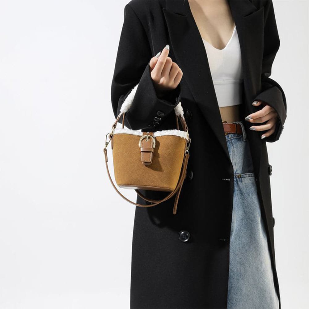 AG Collective Faux Suede Top Handle Bucket Women Hand Bag