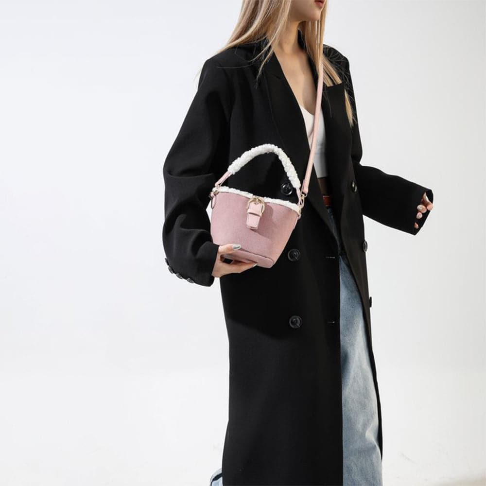 AG Collective Faux Suede Top Handle Bucket Women Hand Bag
