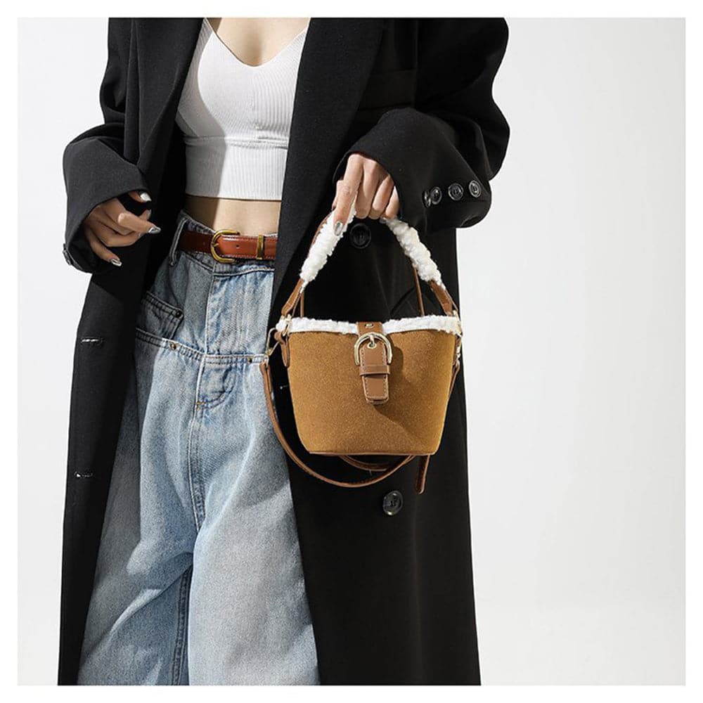 AG Collective Faux Suede Top Handle Bucket Women Hand Bag