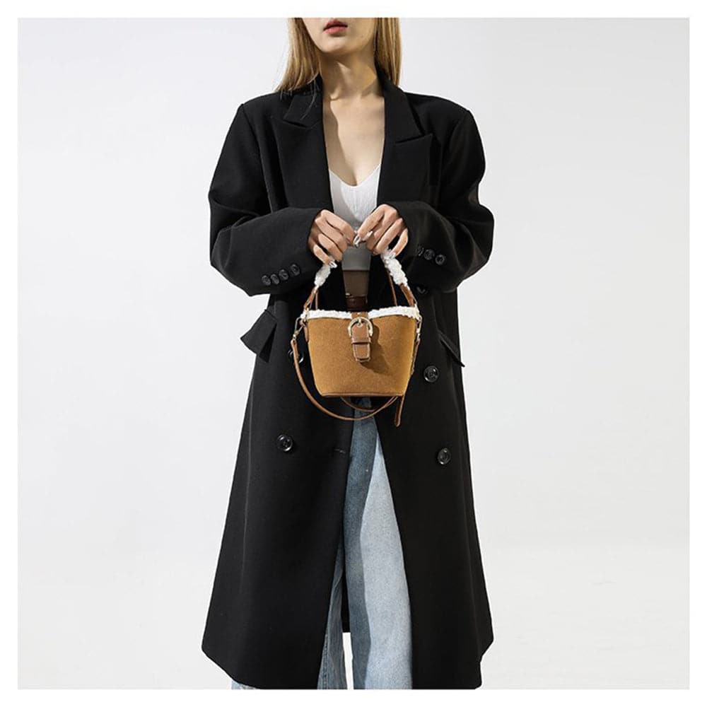 AG Collective Faux Suede Top Handle Bucket Women Hand Bag