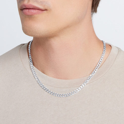 50cm 5.4mm Width Flat Curb Necklace in Sterling Silver