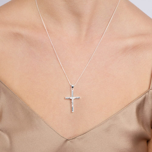 55cm Crucifix Cross Pendant Necklace in Sterling Silver