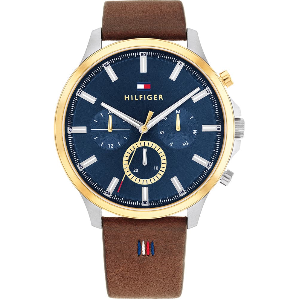 Tommy Hilfiger Chronograph Blue Dial Brown Leather Strap Men Watch 1710496