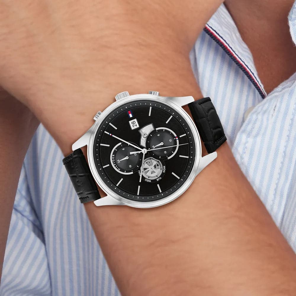 Tommy Hilfiger Chronograph Black Leather Strap Men Watch 1710502