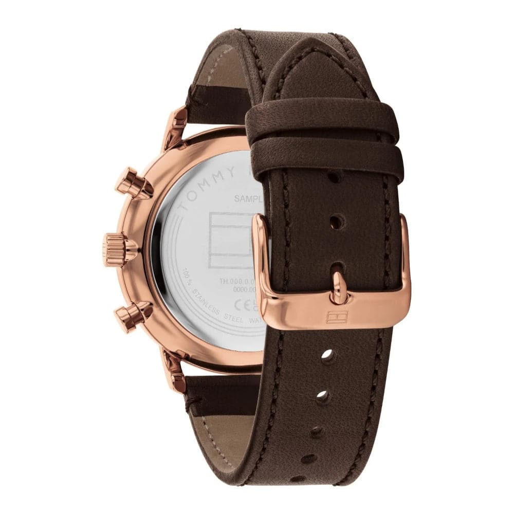 Tommy Hilfiger Chronograph Black Dial Brown Leather Strap Men Watch 1710566