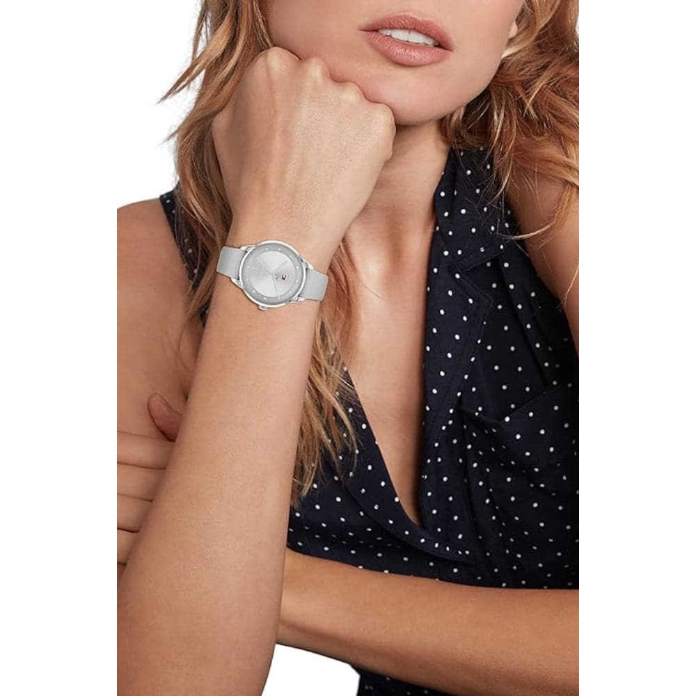 Tommy Hilfiger Silver Dial Gray Leather Strap Women Watch 1782542