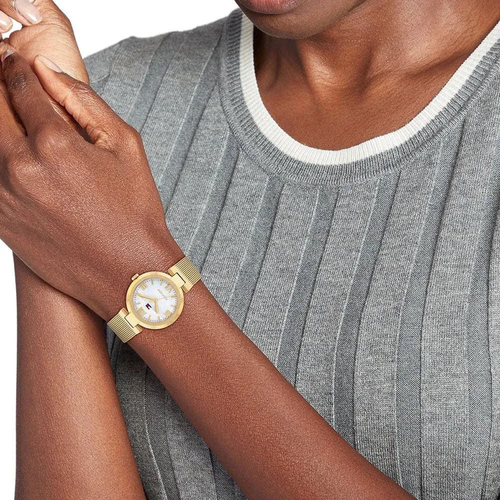 Tommy Hilfiger White Dial Gold Milanese Strap Women Watch 1782634