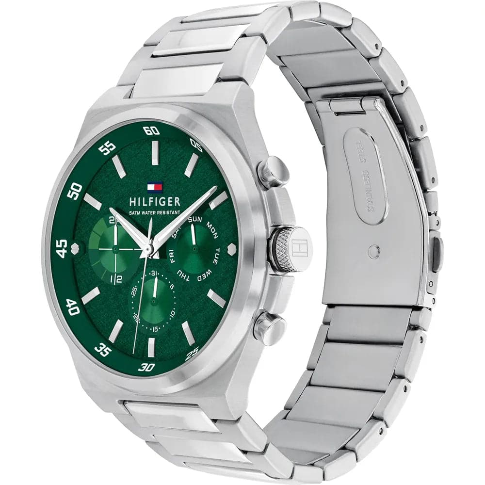 Tommy Hilfiger Green Dial Silver Stainless Steel Strap Men Watch 1792088