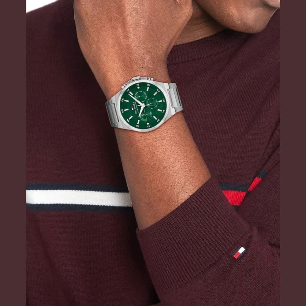 Tommy Hilfiger Green Dial Silver Stainless Steel Strap Men Watch 1792088