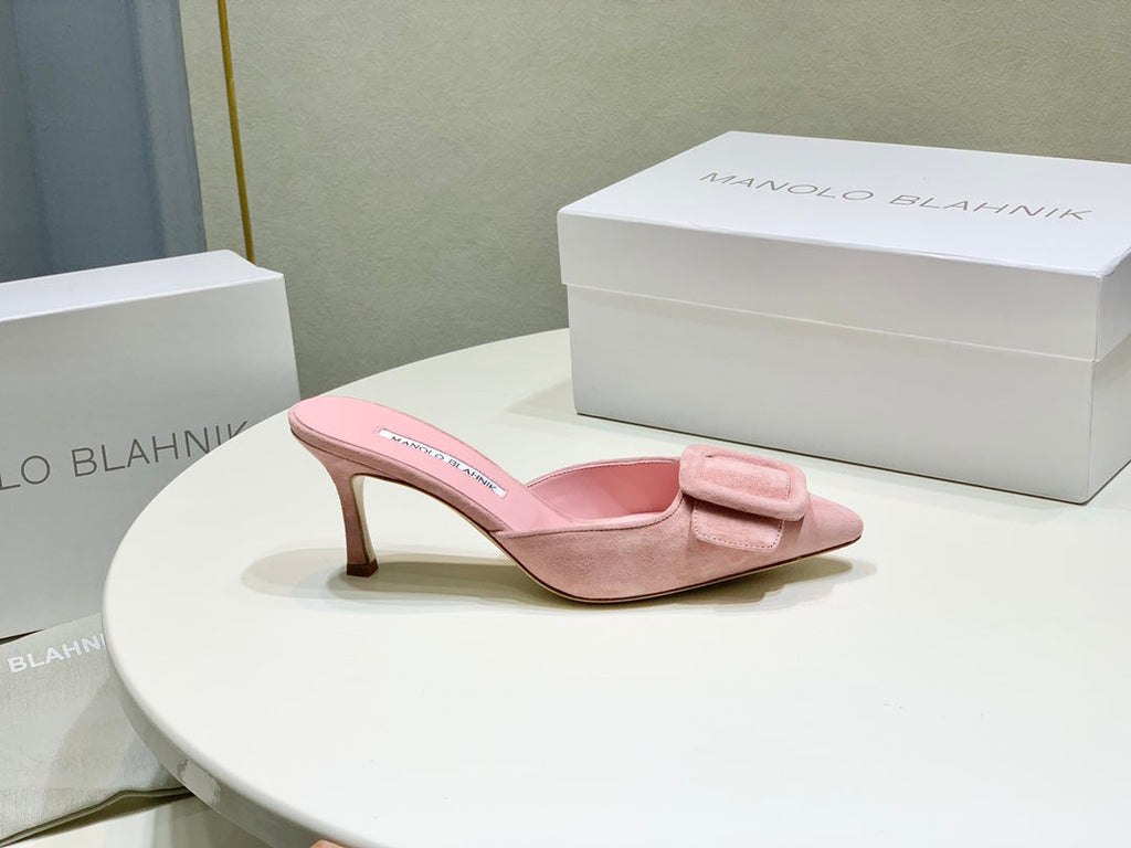 Manolo Mules 7cm Pink Suede Leather Bottom 451188