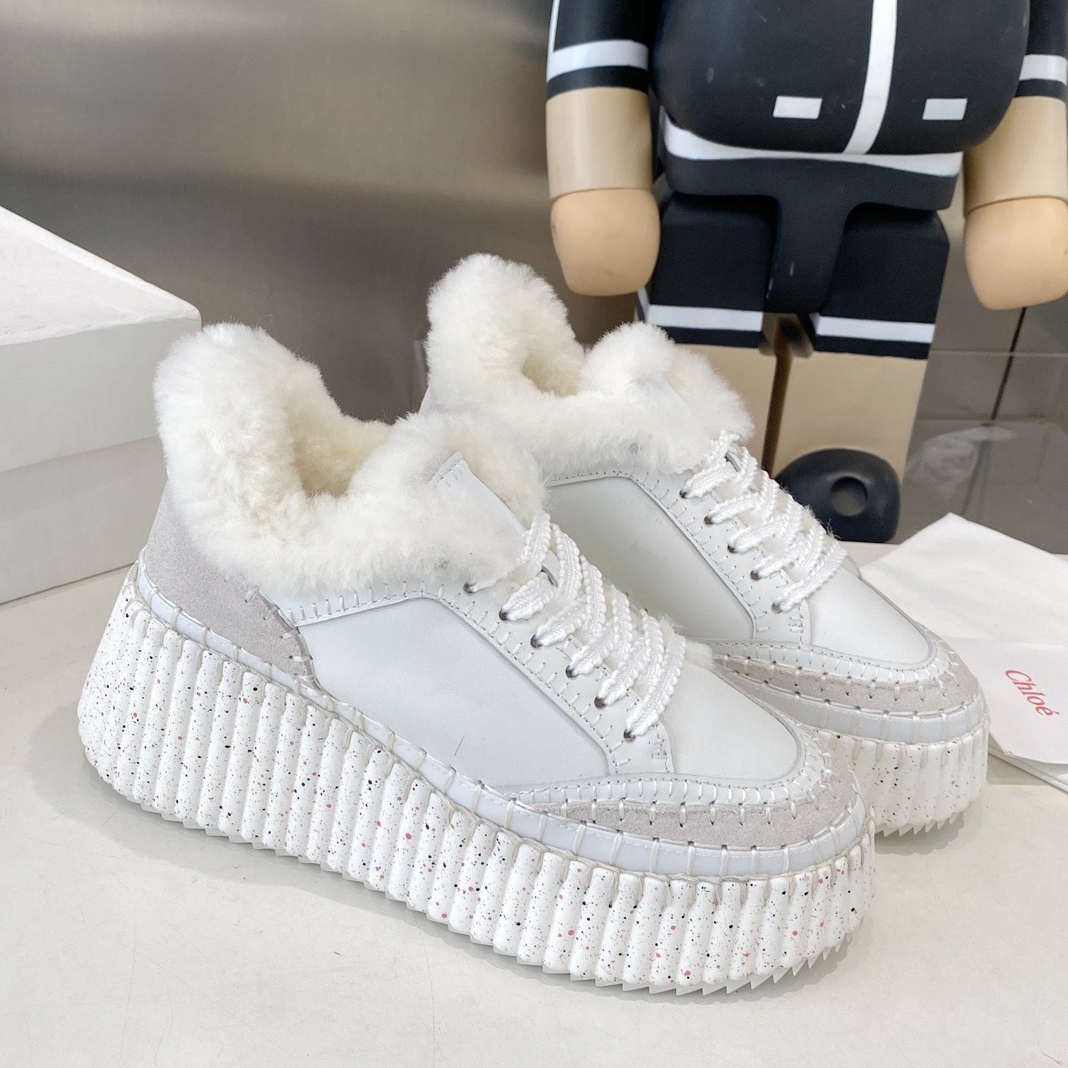 Chloe Nama Sneaker White Cowhide Wool 531607