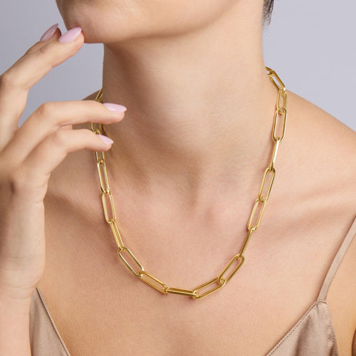 9kt Yellow Gold Silver Infused Oval Link Necklace Chain