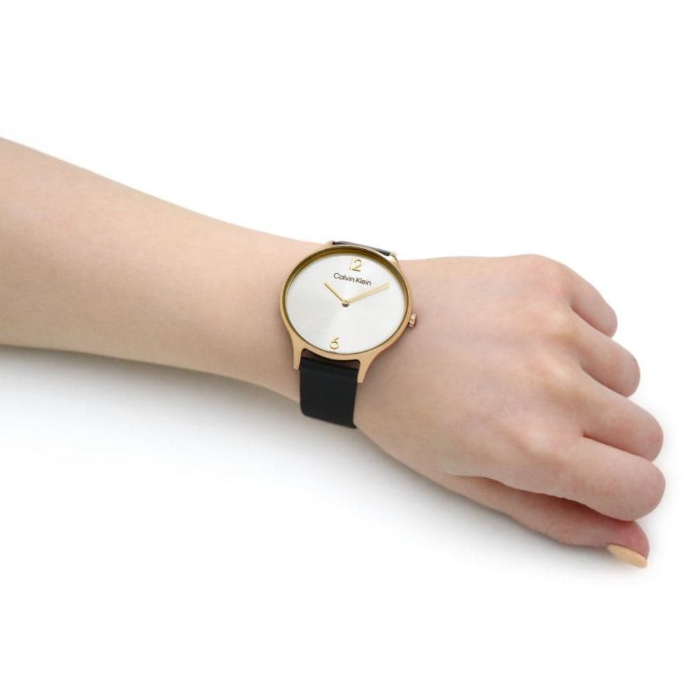 Calvin Klein Gold Dial Black Leather Strap Women Watch 25200008