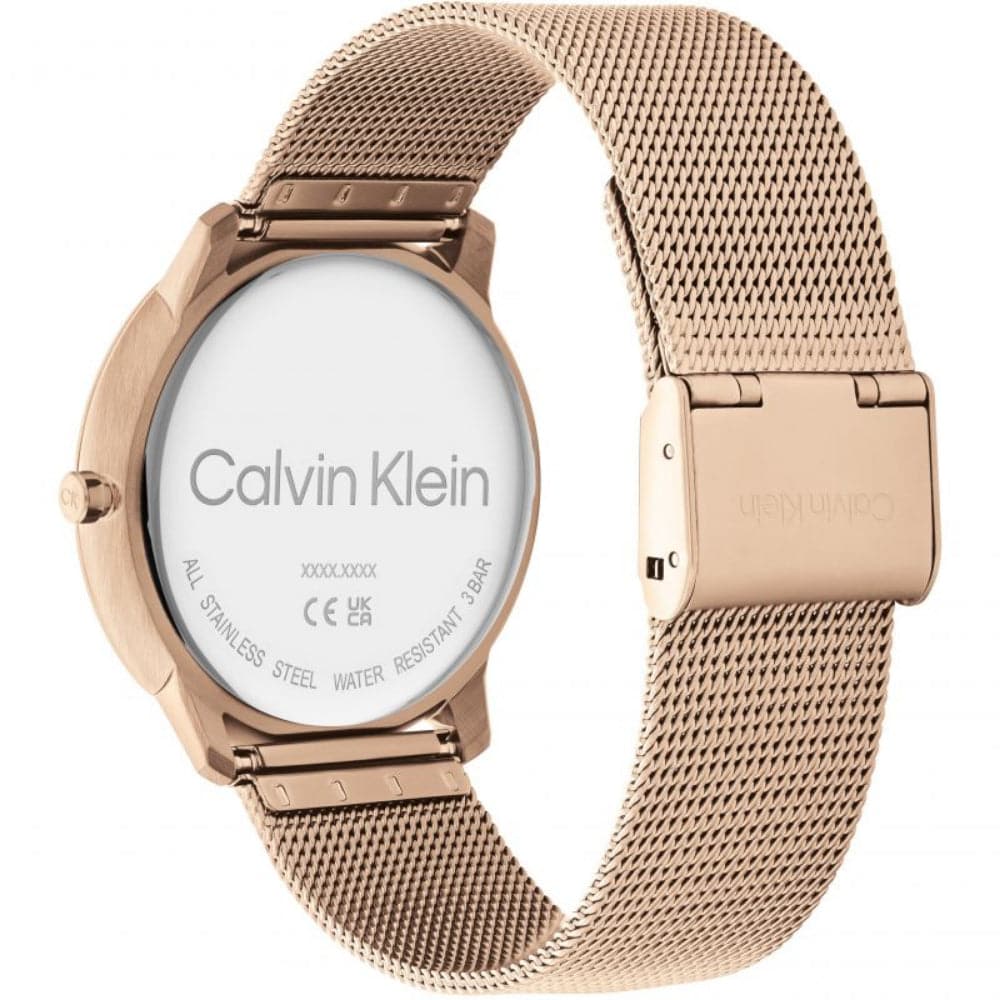 Calvin Klein Iconic Black Dial Rose Gold Milanese Strap Unisex Watch 25200029