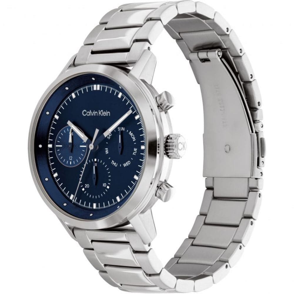 Calvin Klein Blue Dial Chronograph Silver Stainless Steel Strap Men Watch 25200063