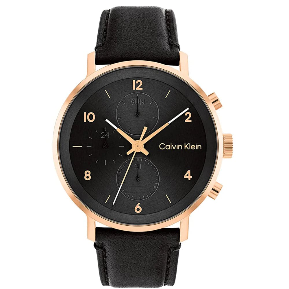 Calvin Klein Chronograph Black Dial Leather Strap Men Watch 25200114