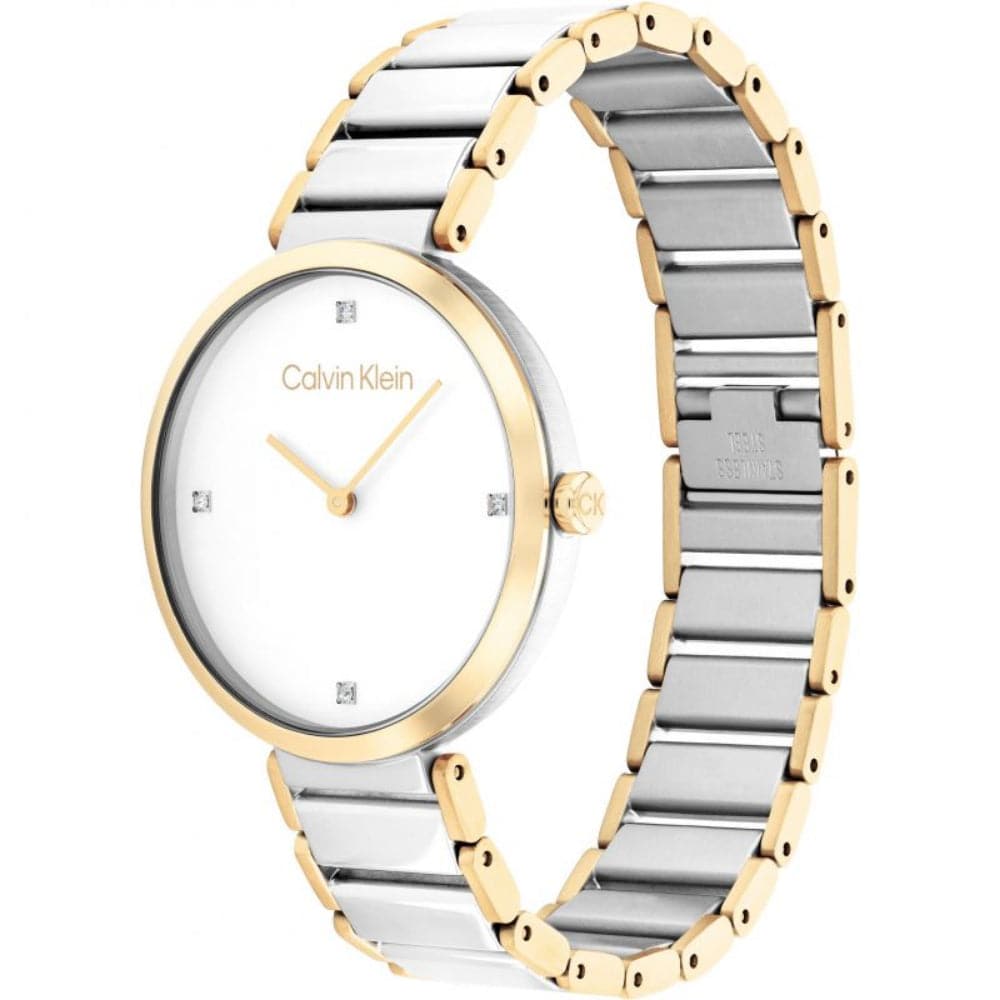 Calvin Klein Minimalistic White Dial Two-Tone Stainless Steel Strap Women Watch 25200134