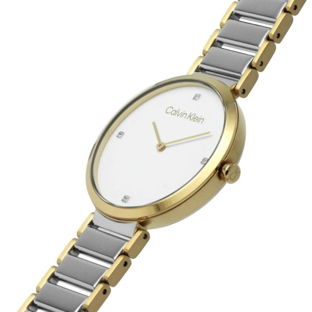 Calvin Klein Minimalistic White Dial Two-Tone Stainless Steel Strap Women Watch 25200134