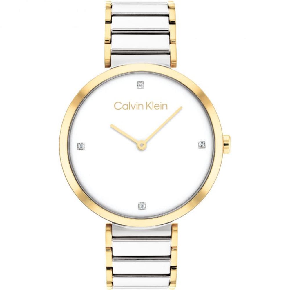 Calvin Klein Minimalistic White Dial Two-Tone Stainless Steel Strap Women Watch 25200134