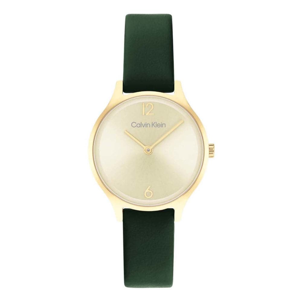 Calvin Klein Gold Dial Green Leather Strap Women Watch 25200147