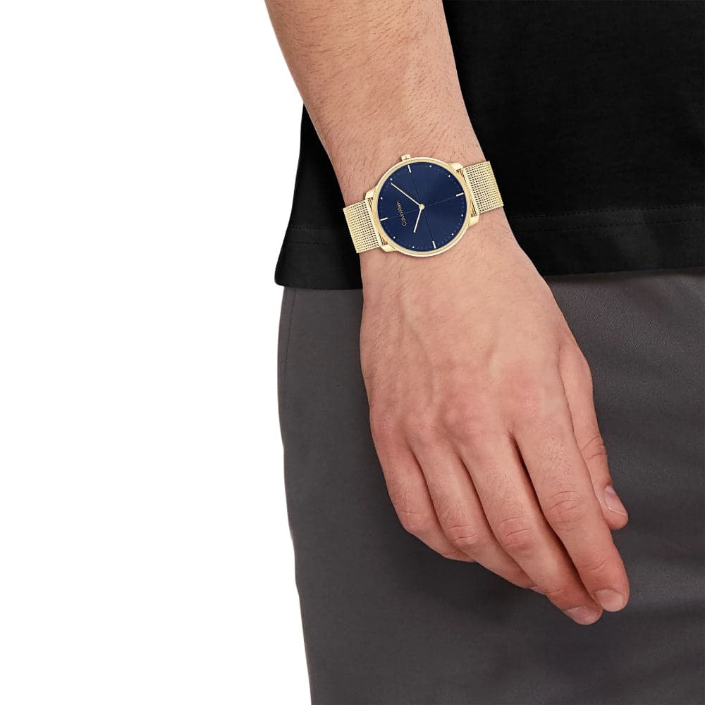 Calvin Klein Blue Dial Gold Milanese Strap Unisex Watch 25200153