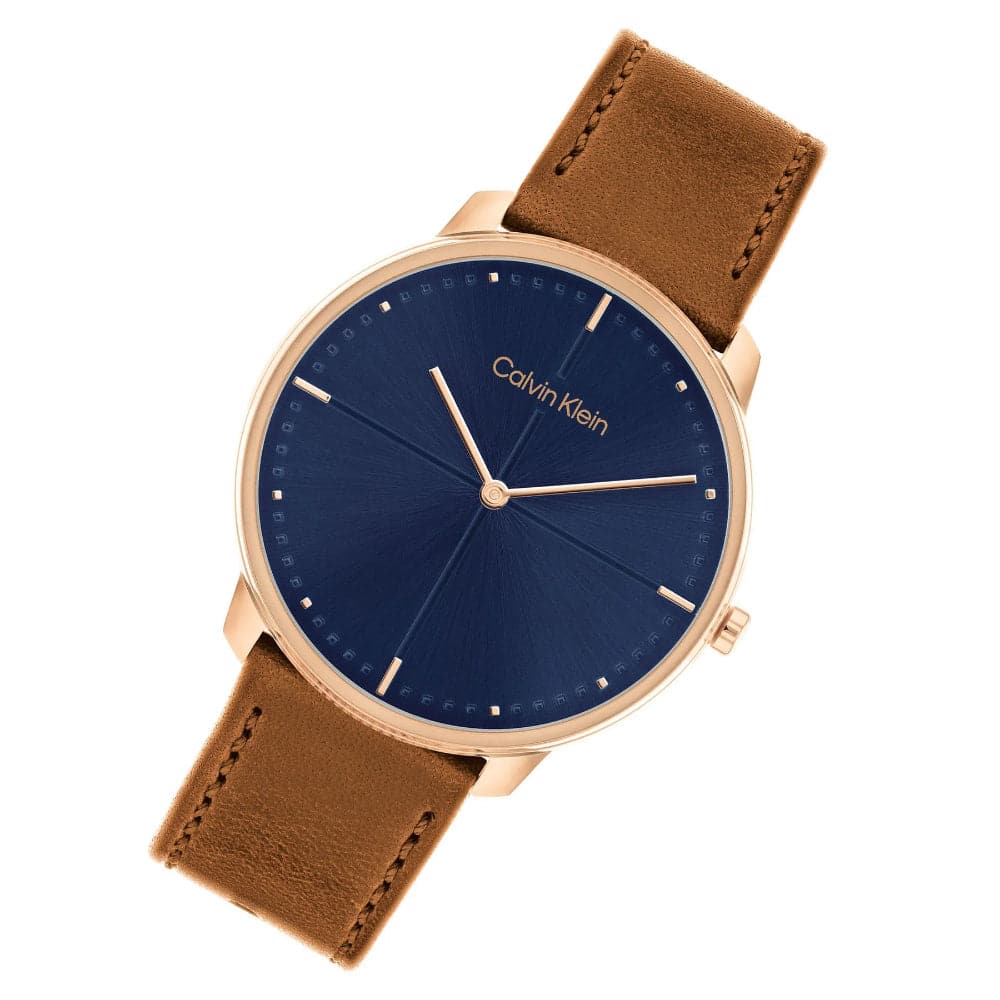 Calvin Klein Blue Dial Brown Leather Strap Men Watch 25200154
