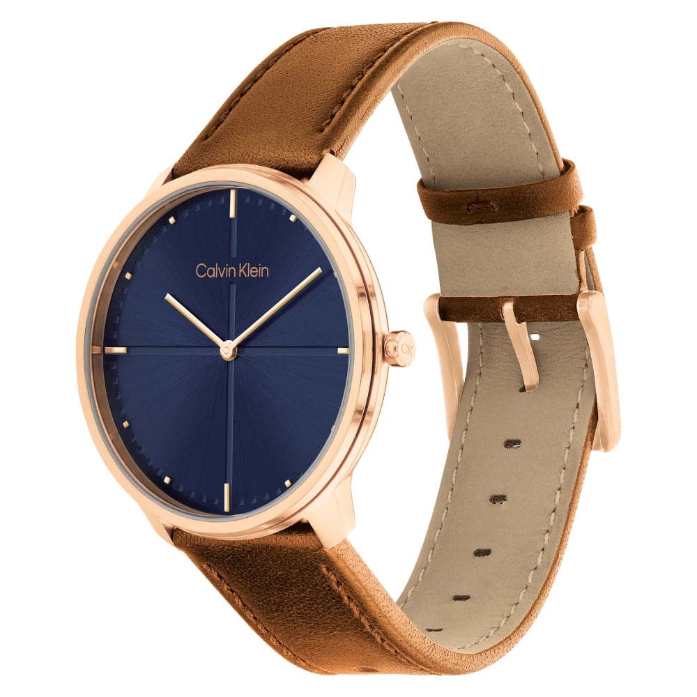 Calvin Klein Blue Dial Brown Leather Strap Men Watch 25200154