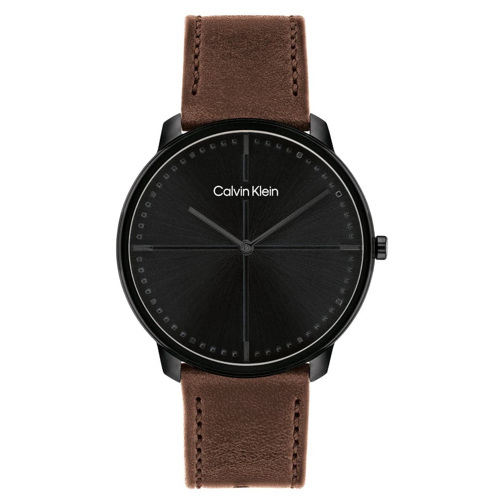 Calvin Klein Black Dial Brown Leather Strap Men Watch 25200155