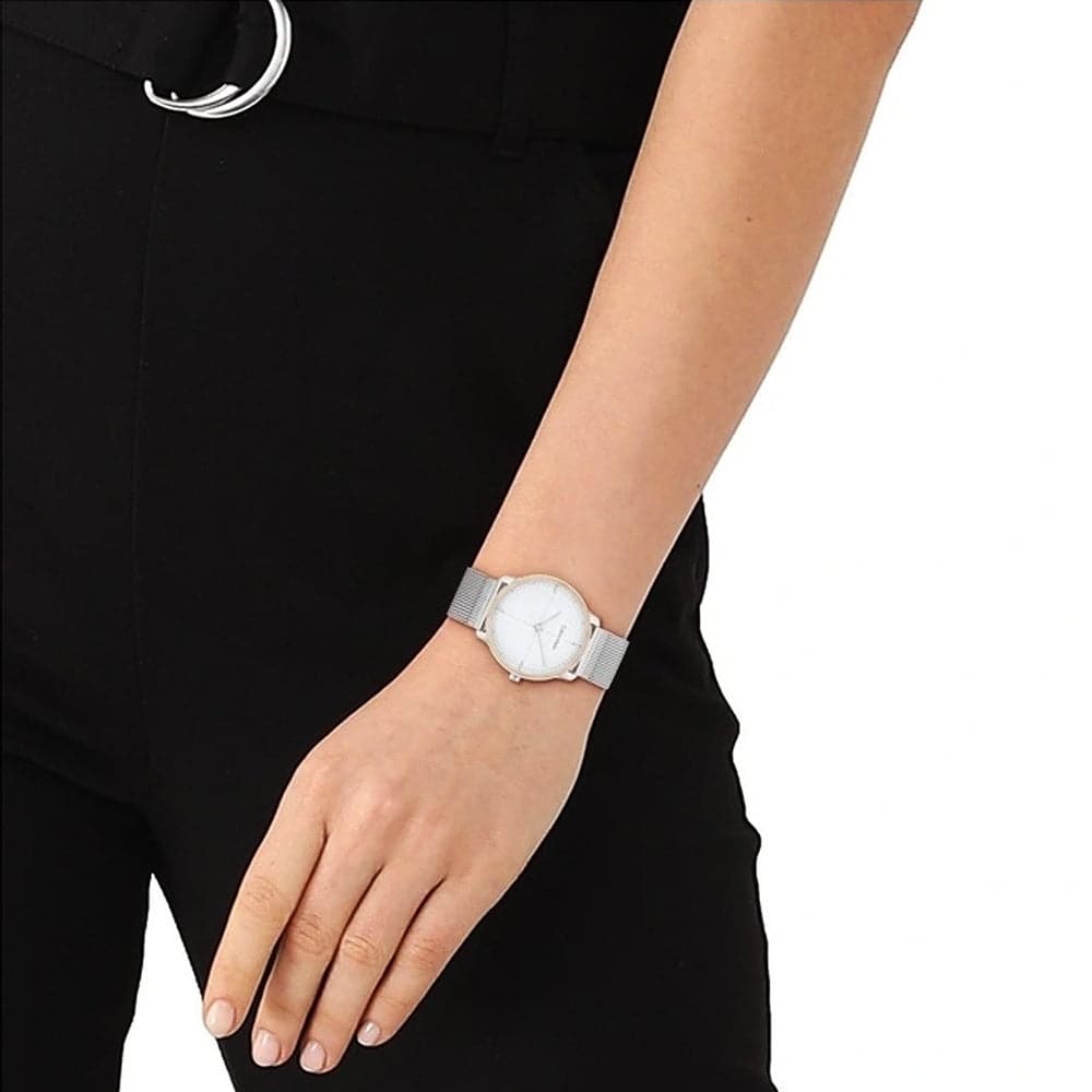 Calvin Klein White Dial Silver Milanese Strap Women Watch 25200157