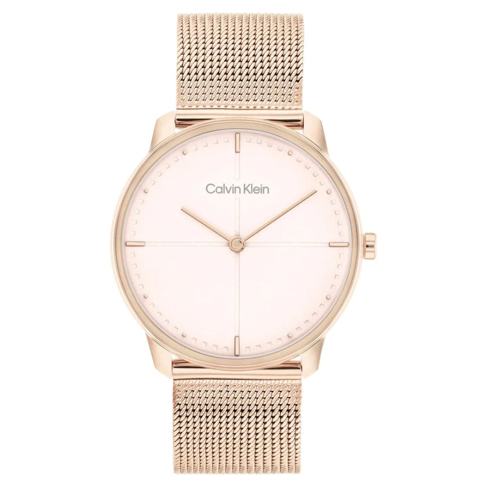 Calvin Klein White Dial Rose Gold Stainless Steel Strap Women Watch 25200158