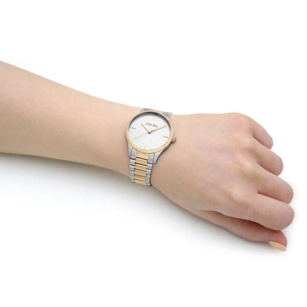Calvin Klein White Dial Two-Tone Stainless Steel Strap Unisex Watch 25200167