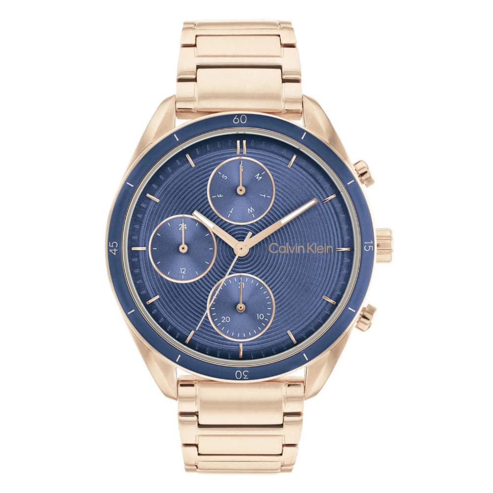 Calvin Klein Blue Dial Rose Gold Stainless Steel Strap Women Watch 25200172