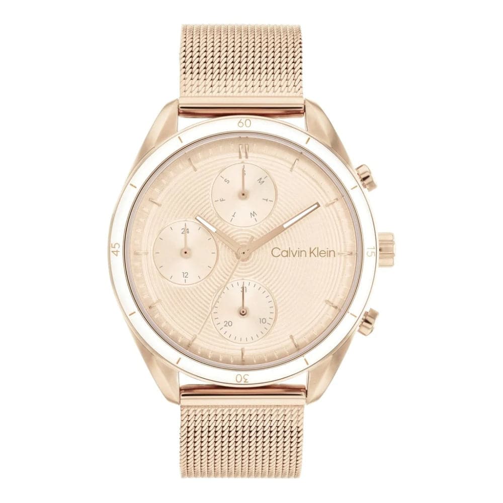 Calvin Klein Chronograph Rose Gold Milanese Strap Women Watch 25200175