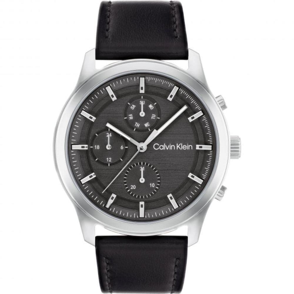 Calvin Klein Chronograph Black Dial Leather Strap Men Watch 25200211