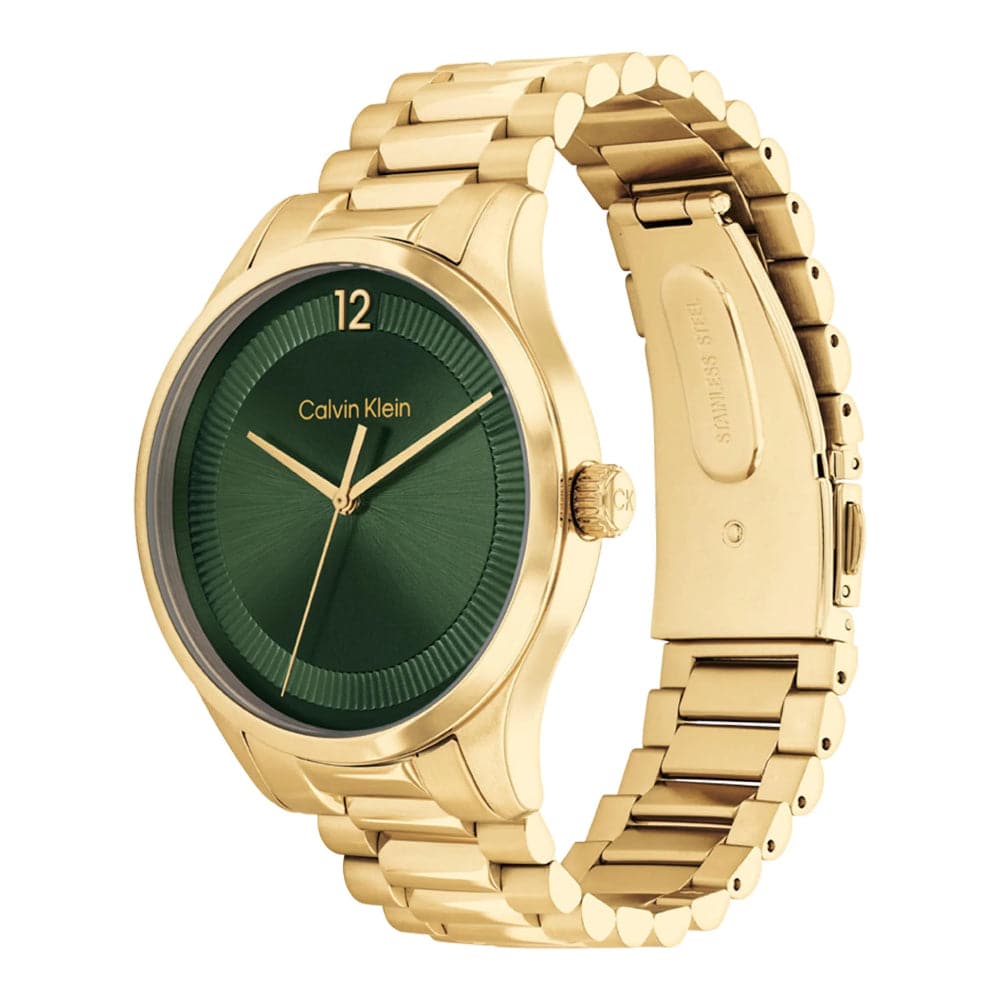 Calvin Klein Green Dial Gold Stainless Steel Strap Unisex Watch 25200229