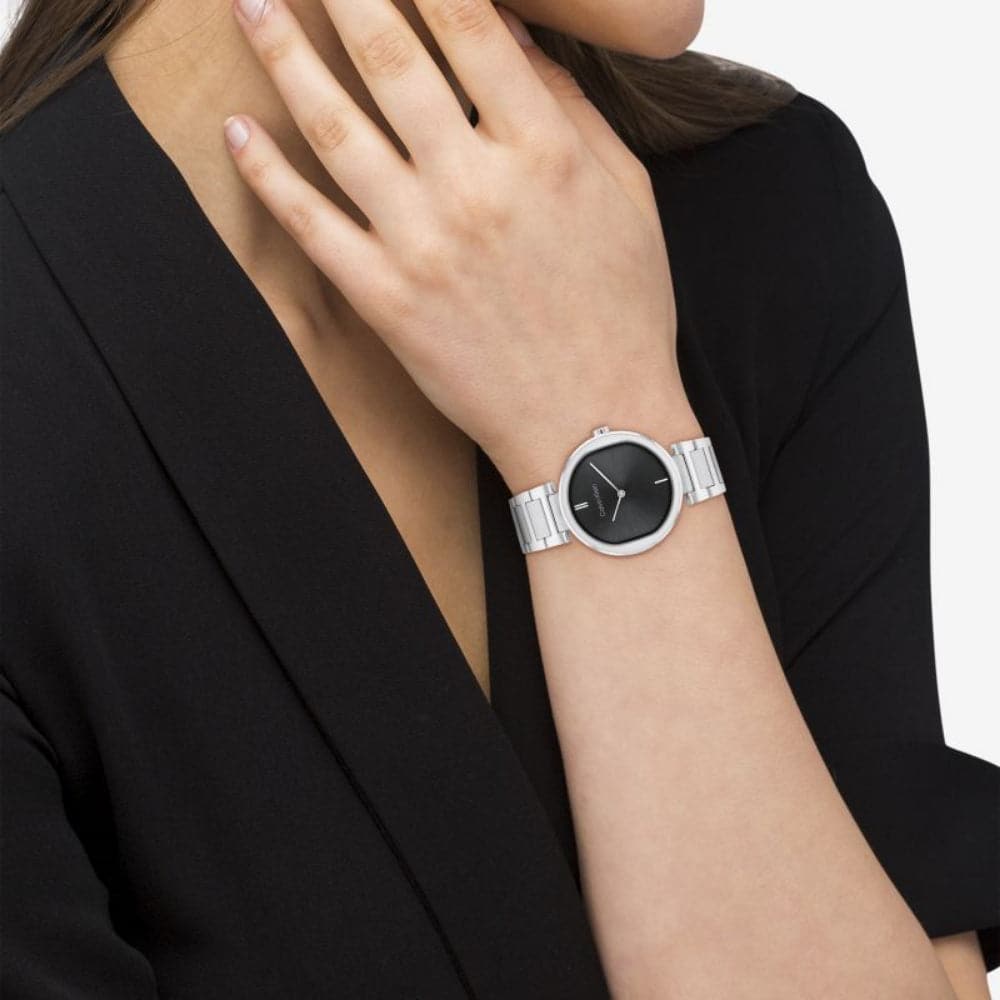 Calvin Klein Black Dial Silver Stainless Steel Strap Women Watch 25200249