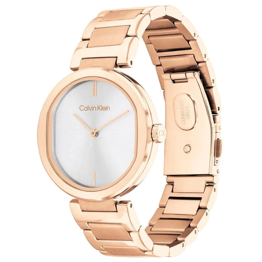 Calvin Klein Silver Dial Rose Gold Stainless Steel Strap Women Watch 25200253