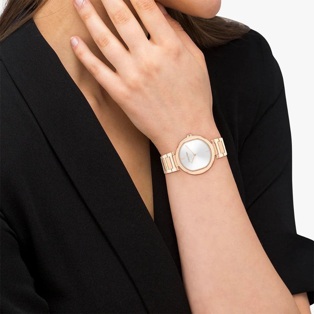 Calvin Klein Silver Dial Rose Gold Stainless Steel Strap Women Watch 25200253
