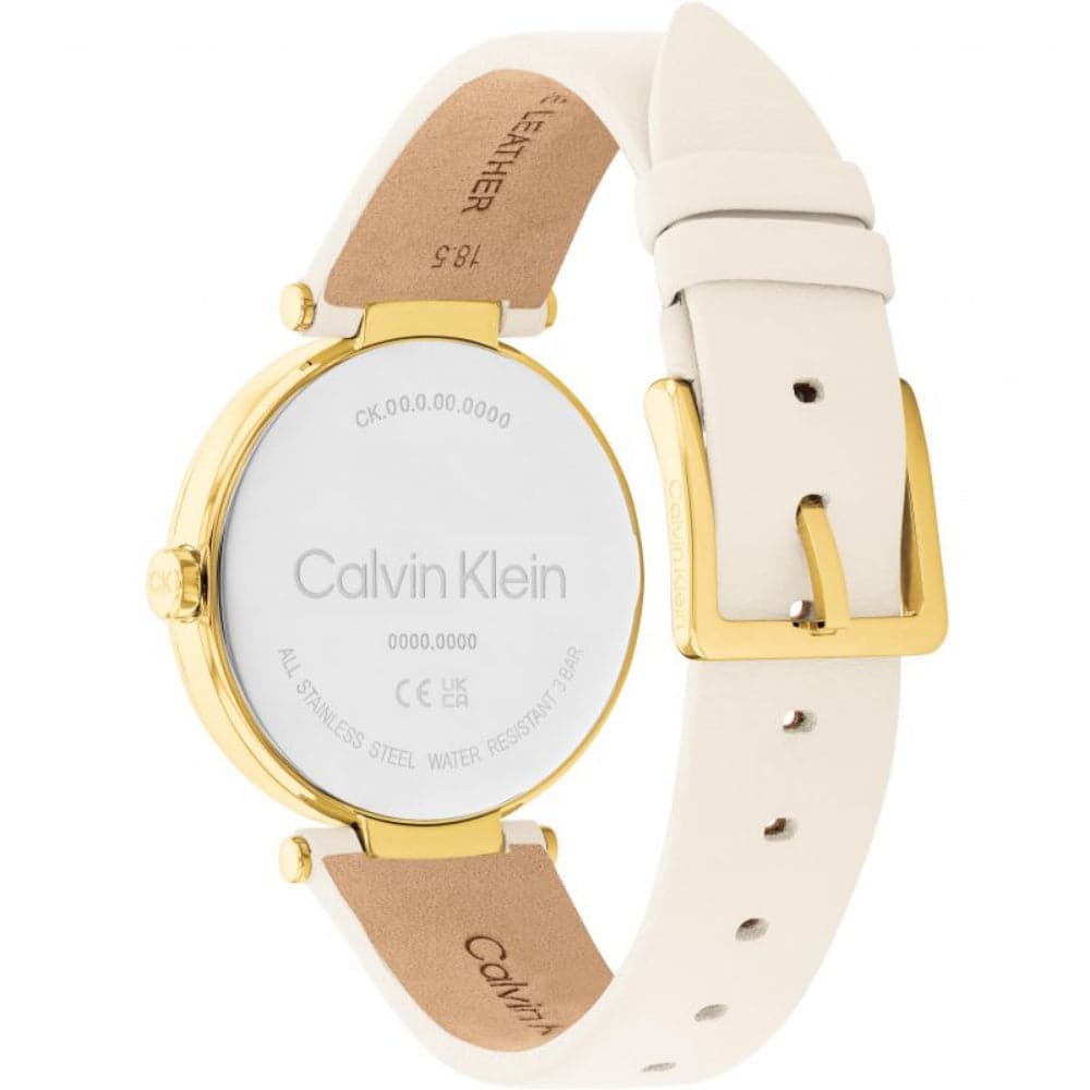 Calvin Klein Silver Dial White Leather Strap Women Watch 25200254