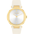 Calvin Klein Silver Dial White Leather Strap Women Watch 25200254
