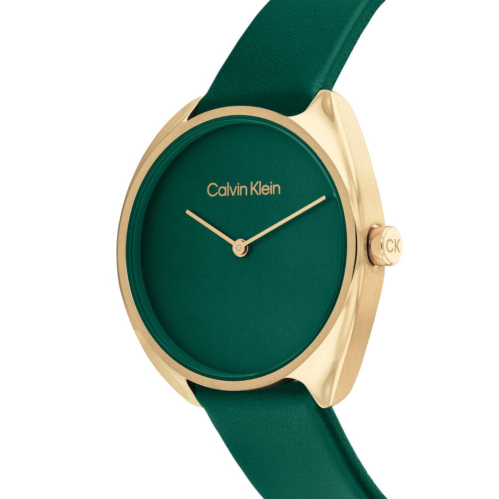 Calvin Klein Green Dial & Leather Strap Women Watch 25200273