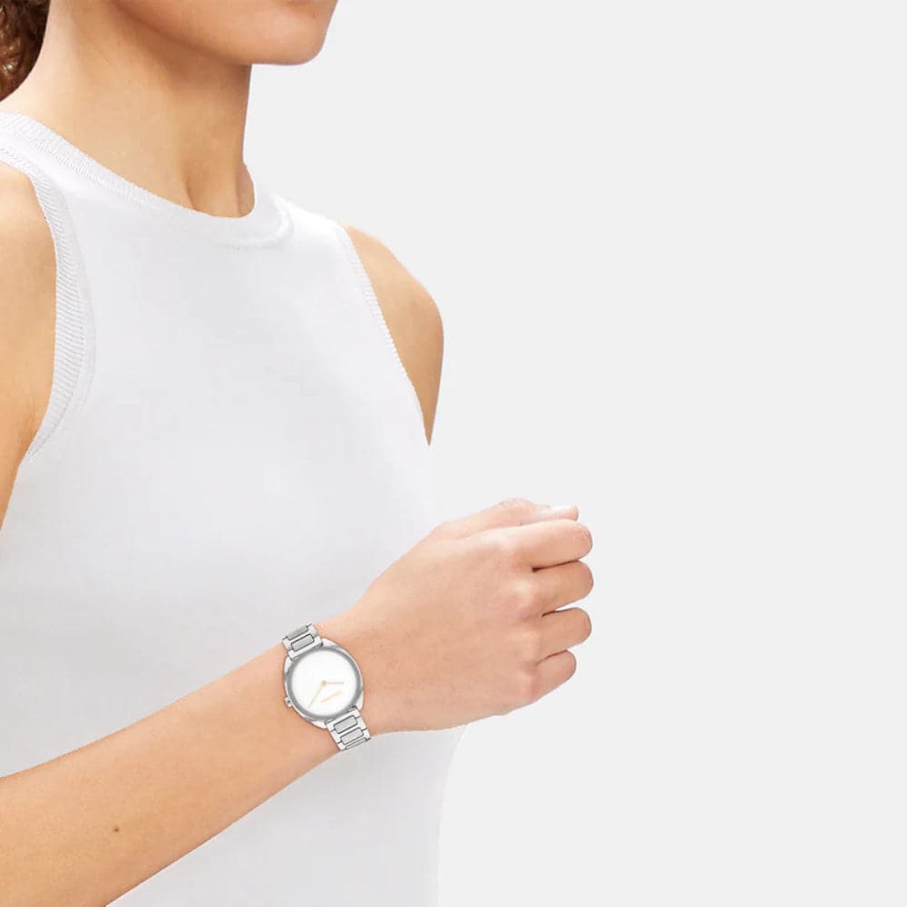 Calvin Klein White Dial Silver Stainless Steel Strap Women Watch 25200275