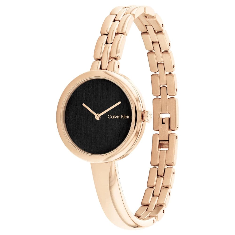 Calvin Klein Bangled Black Dial Rose Gold Stainless Steel Strap Women Watch 25200280