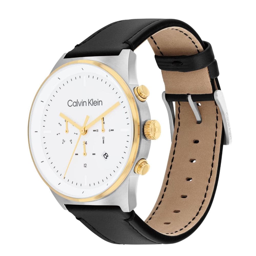 Calvin Klein Chronograph Black Leather Strap Men Watch 25200299
