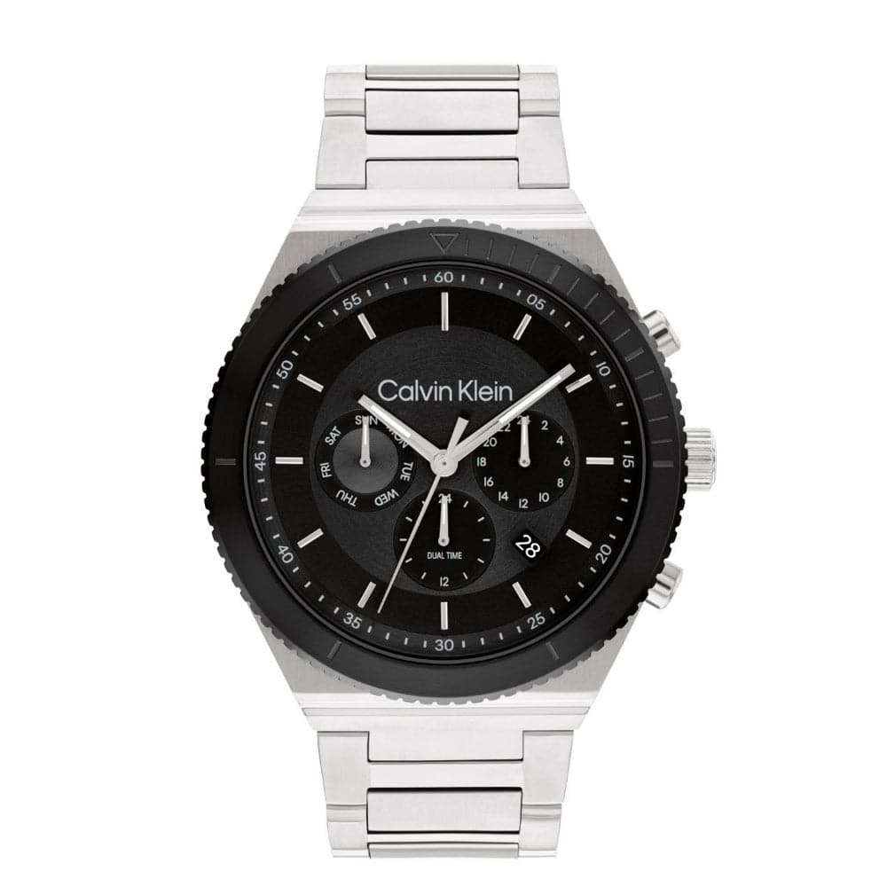 Calvin Klein Chronograph Black Dial Silver Stainless Steel Strap Men Watch 25200301