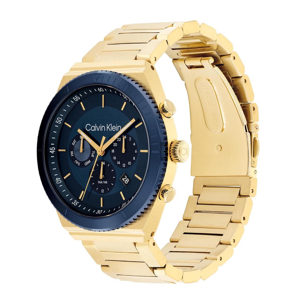 Calvin Klein Chronograph Blue Dial Gold Stainless Steel Strap Men Watch 25200302