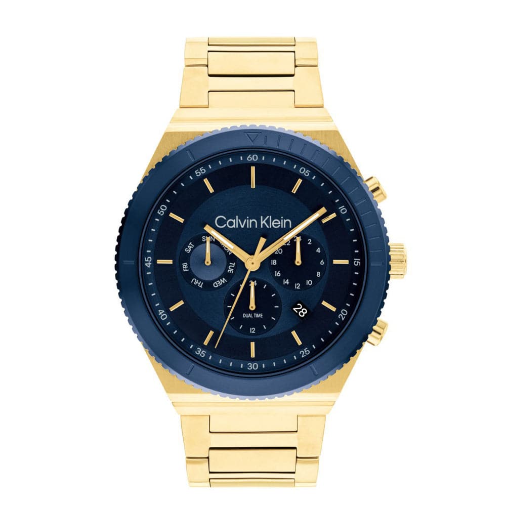 Calvin Klein Chronograph Blue Dial Gold Stainless Steel Strap Men Watch 25200302