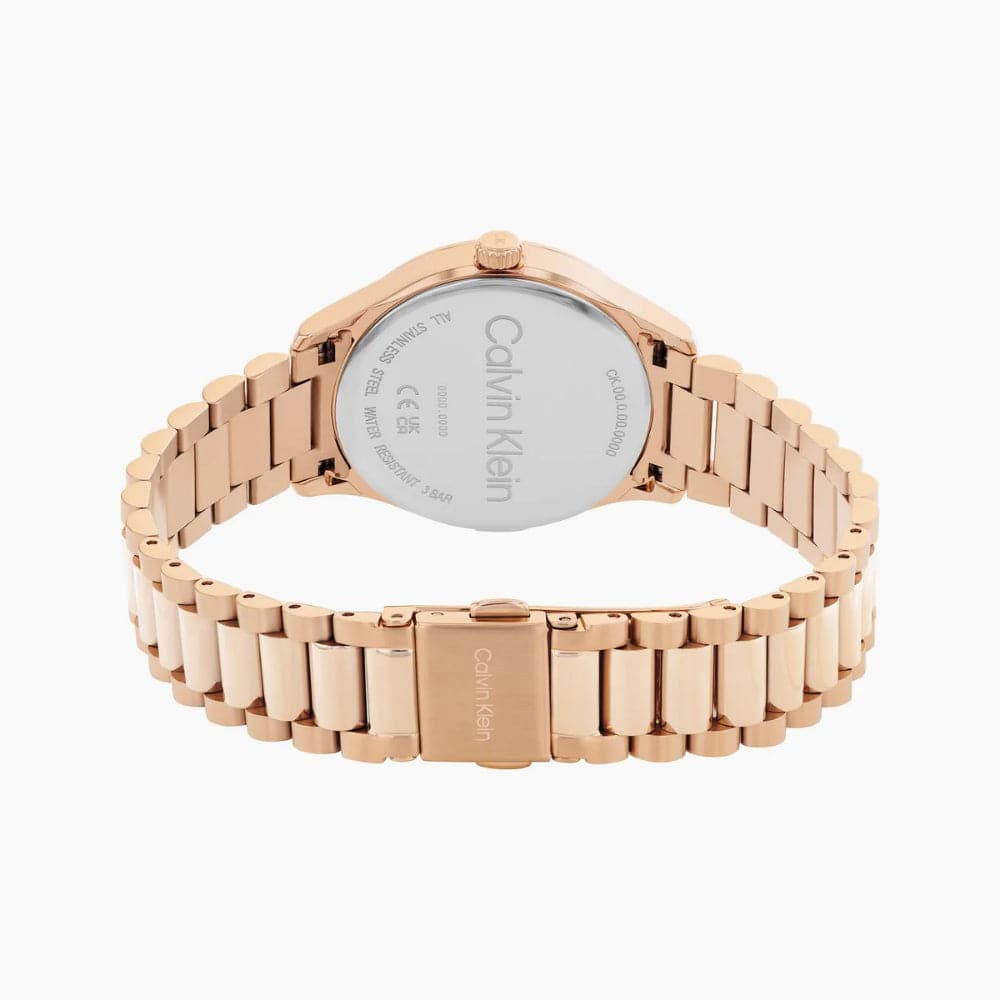 Calvin Klein Red Dial Rose Gold Stainless Steel Strap Women Watch 25200347